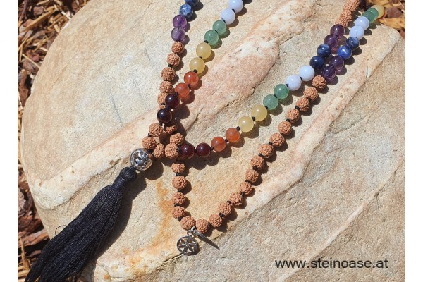 MALA Edelstein Gebetskette 'Chakra' mit Silber-OM